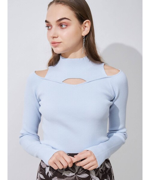 MERCURYDUO（マーキュリーデュオ）の「2wayレイヤード風リブニット（ニット/セーター・レディース・オフホワイト/ブラック/アイスブルー/パープル・F）」の4枚目の写真