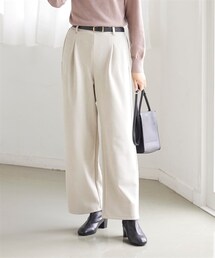 nissen | 大きいサイズなめらか桃起毛フェイクスエードワイドパンツ（ゆったりヒップ）(パンツ)