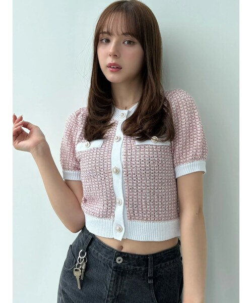 CALNAMUR（カルナムール）の「ツイードライクカーディガン（カーディガン/ボレロ・レディース・レッド/ピンク/イエロー/ネイビー・F）」の10枚目の写真