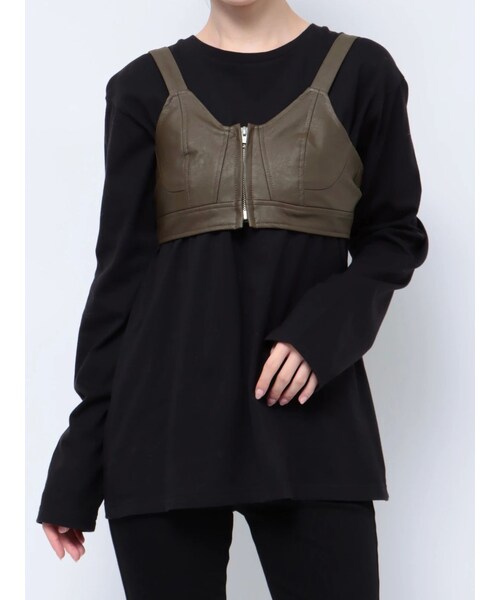 MURUA（ムルーア）の「フェイクレザービスチェ（キャミソール・レディース・ブラック/ブラウン・F）」の2枚目の写真