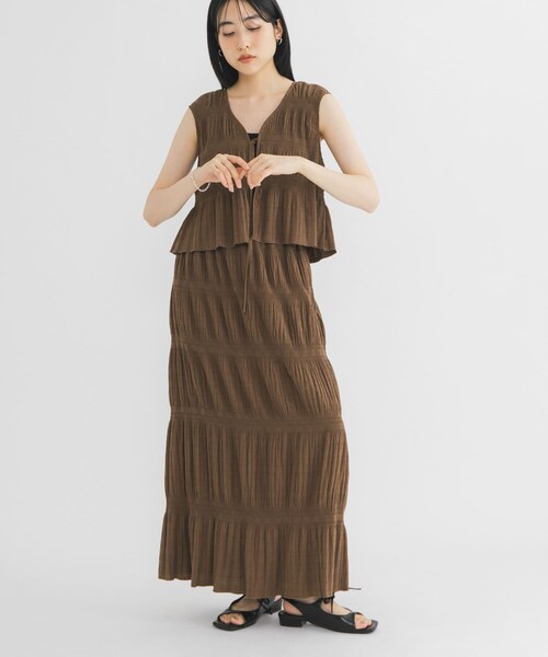 KBF（ケイビーエフ）の「マジョリカプリーツベストSETスカート（セットアップ・レディース・BROWN/KHAKI/BLACK・One）」の14枚目の写真