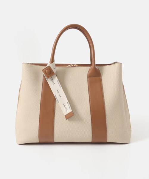 RODE SKO（ロデスコ）の「『別注』AJUGA×RODESKO　ロゴリボン付ビッグトート（トートバッグ・レディース・IVORYxBLK/OFFxCAMEL・One）」の2枚目の写真