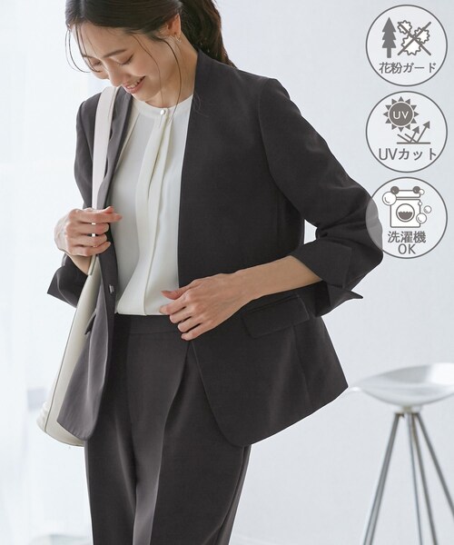 ROPE' PICNIC（ロペピクニック）の「360°ウルトラストレッチ ノーカラージャケット/UVカット・花粉ガード・セットアップ対応（ノーカラージャケット・レディース・ブラック/グレー系/キャメル系/ネイビー・34/36/38/40/42）」の16枚目の写真