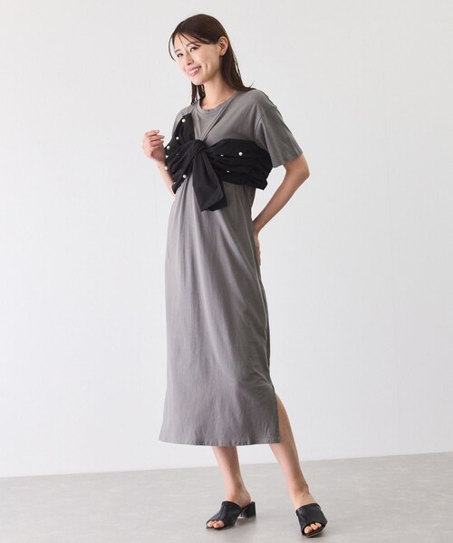 Jayro（ジャイロ）の「デコリボンパールドッキングワンピース（ワンピース・レディース・ブラック/グレー/ネイビー・M）」の7枚目の写真