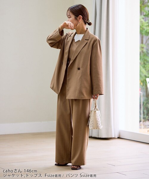 ROPE' PICNIC(ロペピクニック)の「【cahoさんコラボ】低身長・小柄さんサイズ エアリーリネンライク ドッキングカットトップス(Tシャツ/カットソー・レディース・ブラック/ダークブラウン/キャメル/ベージュ/ネイビー・F)」の14枚目の写真
