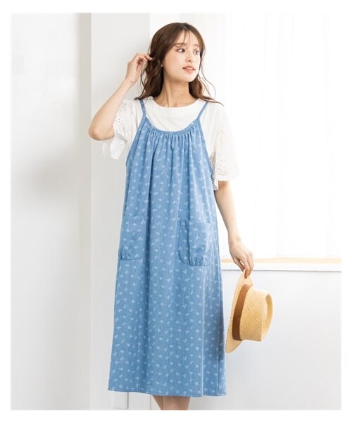 nissen（ニッセン）の「大きいサイズ夏にぴったり綿混ひんやりデニムジャンパースカート（接触冷感・抗菌防臭）（ワンピース・レディース・チェック/花柄/インディゴブルー無地・L/LL/3L/4L/5L/6L/8L/10L）」の16枚目の写真