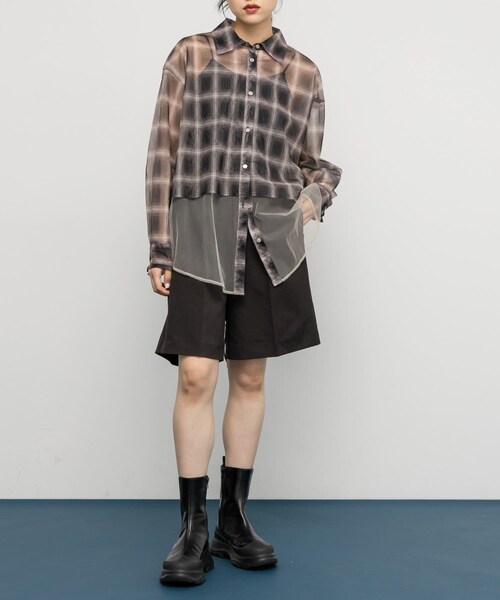 KBF（ケイビーエフ）の「チュールレイヤードシャツ（シャツ/ブラウス・レディース・GRYck×GRY/PINK×GRAY/BRN×BLUE/BRNck×BEG・one）」の8枚目の写真