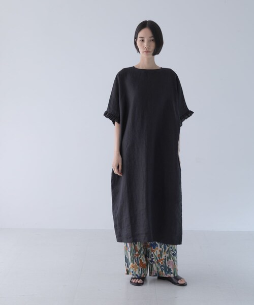 かぐれ（カグレ）の「『2サイズ展開』リネンフリルスリーブワンピース（ワンピース・レディース・BLACK・0/1）」の6枚目の写真