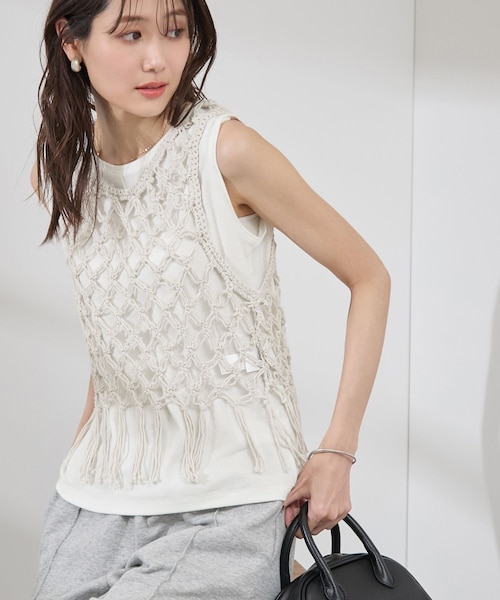 ROPE' PICNIC(ロペピクニック)の「かぎ針ビスチェ×タンクトップセット(ベスト・レディース・ブラック/キナリ・38)」の1枚目の写真