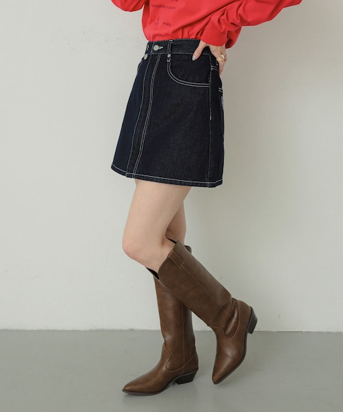SENSE OF PLACE by URBAN RESEARCH(センスオブプレイスバイアーバンリサーチ)の「シシュウデニムミニスカート(デニムスカート・レディース・ONE WASH/L.INDIGO・S/M)」の5枚目の写真