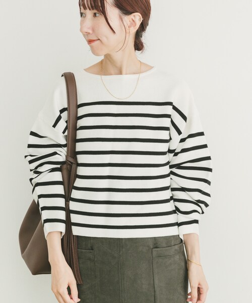 ITEMS URBANRESEARCH（アイテムズ アーバンリサーチ）の「バナナスリーブニット（ニット/セーター・レディース・OFF×BLK/RED/GRY/NVY×OFF・FREE）」の7枚目の写真
