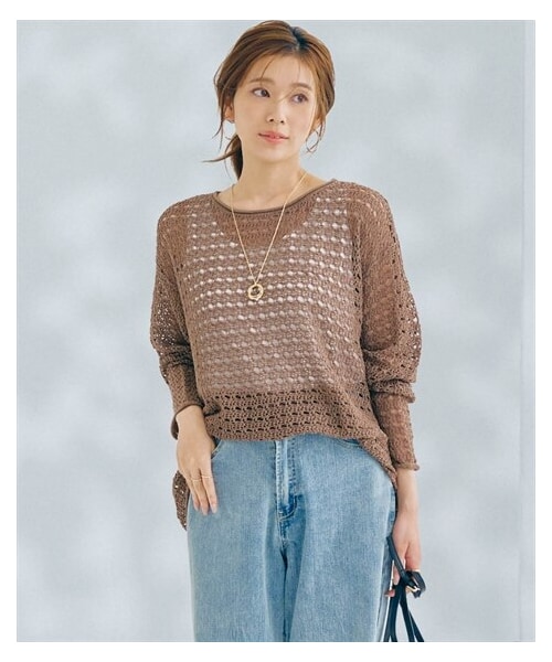 nissen（ニッセン）の「レーシー透かし編ニットトップス＜大きいサイズ有＞（ニット/セーター・レディース・アイボリー/杢グレー/黒/モカ・S~M/L~LL/3L~4L/5L~6L）」の3枚目の写真