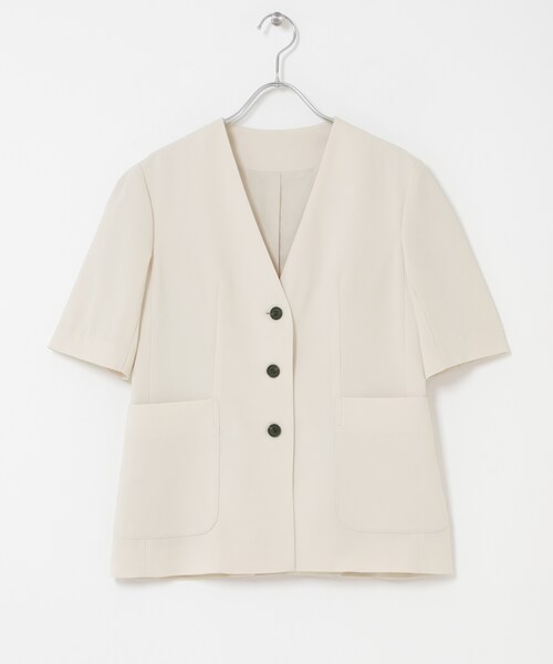 URBAN RESEARCH ROSSO（アーバンリサーチロッソ）の「クールタッチ 防シワ ハーフスリーブジャケット（ノーカラージャケット・レディース・GREIGE/DARK NAVY・Free）」の3枚目の写真