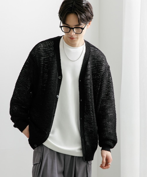 SENSE OF PLACE by URBAN RESEARCH（センスオブプレイスバイアーバンリサーチ）の「『ユニセックス』『洗濯可』シアーVネックカーディガン（カーディガン/ボレロ・メンズ・RED/BLACK/MINT・M/L）」の7枚目の写真