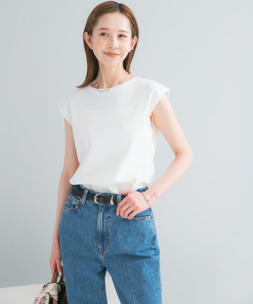 URBAN RESEARCH ROSSO（アーバンリサーチロッソ）の「汗染防止 フレンチリブTシャツ（Tシャツ/カットソー・レディース・OFF/CHARCOAL/GREIGE/SAX・Free）」の7枚目の写真