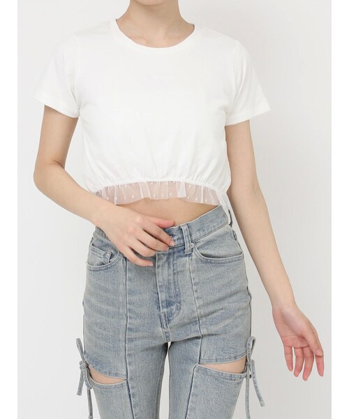 RESEXXY（リゼクシー）の「ドットチュールレイヤードTシャツ（Tシャツ/カットソー・レディース・ホワイト/ブラック/ブルー・F）」の3枚目の写真