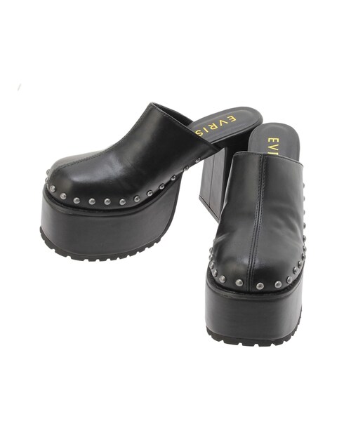 EVRIS（エヴリス）の「スタッズチャンキーヒールサボ（ブーティ・レディース・ホワイト/ブラック・S/M/L）」の7枚目の写真