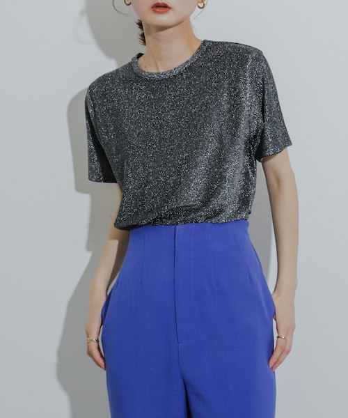 SENSE OF PLACE by URBAN RESEARCH(センスオブプレイスバイアーバンリサーチ)の「クルーネックラメTシャツ(半袖)(Tシャツ/カットソー・レディース・SILVER/NAVY/ORANGE/L.BLUE/BLACK/BROWN・one)」の1枚目の写真
