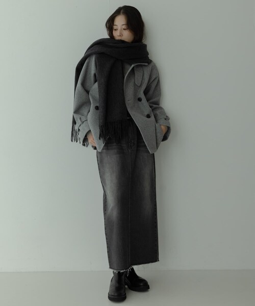 URBAN RESEARCH Sonny Label（アーバンリサーチサニーレーベル）の「大判ウールストール（マフラー・レディース・チャコール/Lグレー/ベージュ/ボルドー・One）」の13枚目の写真