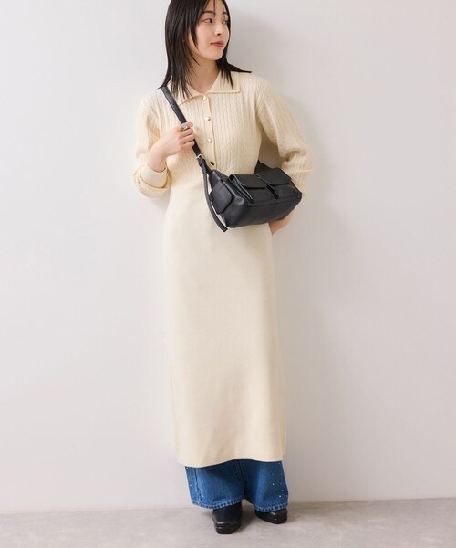 VIS（ビス）の「ポロケーブルモチモチニットワンピース（ワンピース・レディース・オフホワイト/ベージュ系/ネイビー・F）」の11枚目の写真