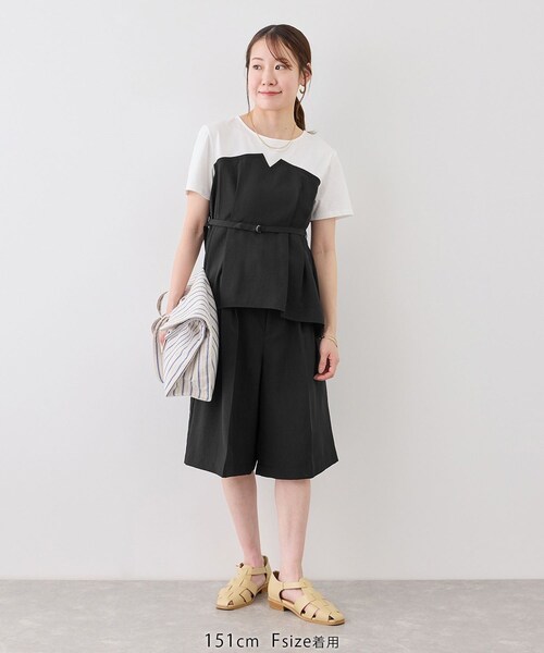 ROPE' PICNIC(ロペピクニック)の「【cahoさんコラボ】低身長・小柄さんサイズ エアリーリネンライク ドッキングカットトップス(Tシャツ/カットソー・レディース・ブラック/ダークブラウン/キャメル/ベージュ/ネイビー・F)」の16枚目の写真