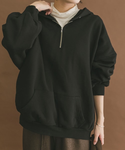 ITEMS URBANRESEARCH(アイテムズ アーバンリサーチ)の「ハイヒートコットンハーフジップスウェット(パーカー・レディース・BEG/GRY/BLK・Free)」の1枚目の写真
