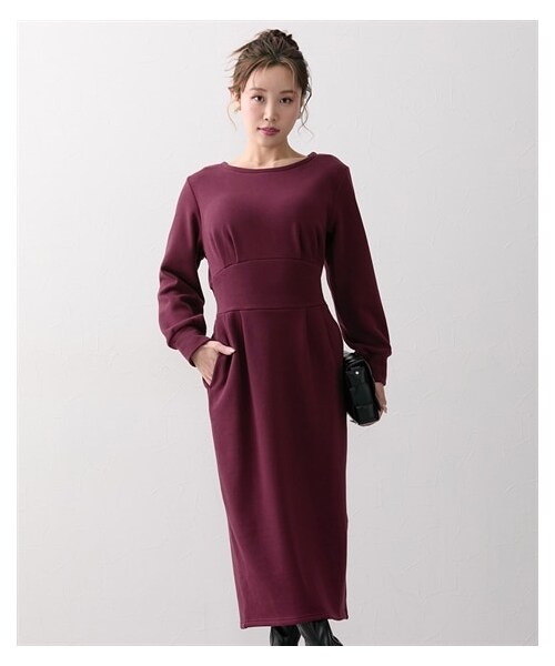 nissen（ニッセン）の「【大きい胸専用】ぬくぬく裏シャギーウエストタックタイトワンピース（スカート・レディース・ワイン/ネイビー・FM/FL/FLL/F3L）」の6枚目の写真