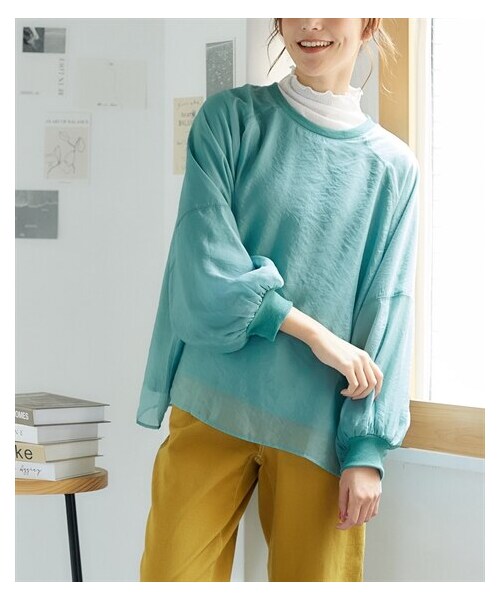 nissen（ニッセン）の「大きいサイズ  ゆるシルエットシア―コンビスウェットトップス（Tシャツ/カットソー・レディース・ターコイズ/ライトグレー/黒/ピンク・L/LL/3L/4L/5L/6L/8L/10L）」の5枚目の写真