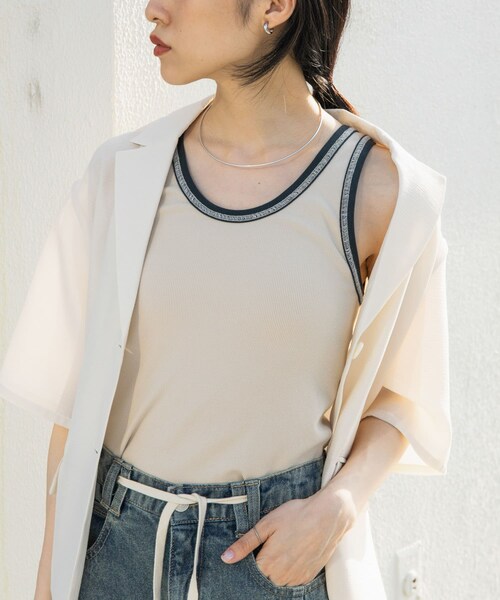 KBF（ケイビーエフ）の「バイカラータンクトップ（タンクトップ・レディース・L.BEIGE/BLUE GRAY/D.BROWN・one）」の2枚目の写真