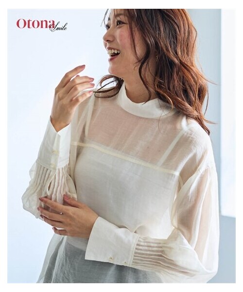 nissen（ニッセン）の「ハイネックシアーブラウス【OtonaSMILE】（シャツ/ブラウス・レディース・クリーム/黒・M/L/LL/3L/4L/5L/6L）」の2枚目の写真