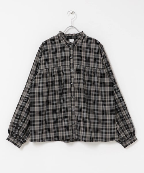 URBAN RESEARCH DOORS(アーバンリサーチドアーズ)の「フリルネックチェックブラウス(シャツ/ブラウス・レディース・BLACK/BEIGE・Free)」の1枚目の写真