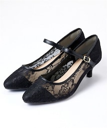 nissen | 【ゆったり幅広】ポインテッドトゥレースストラップパンプス（低反発中敷）（ワイズ４Ｅ）(パンプス)