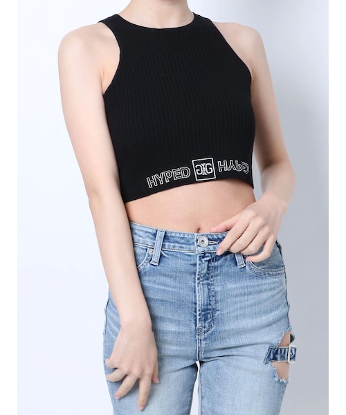 GYDA（ジェイダ）の「HYPEDアメスリ リブニットTOPS（ニット/セーター・レディース・オフホワイト/ブラック/ミックス/オレンジ・F）」の2枚目の写真