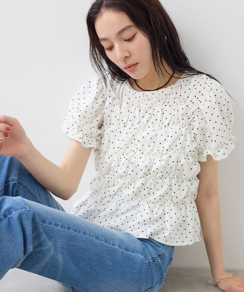 VIS(ビス)の「ドット&無地アソート シャーリングデザインカットソー(Tシャツ/カットソー・レディース・ブラック/キナリ/ピンク・F)」の8枚目の写真