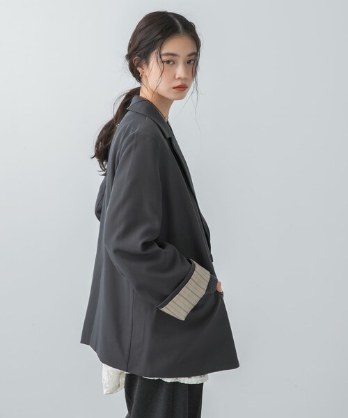 SENSE OF PLACE by URBAN RESEARCH（センスオブプレイスバイアーバンリサーチ）の「ワイドスリーブオーバージャケット（テーラードジャケット・レディース・CHARCOAL/IVORY/BEIGE・One）」の17枚目の写真