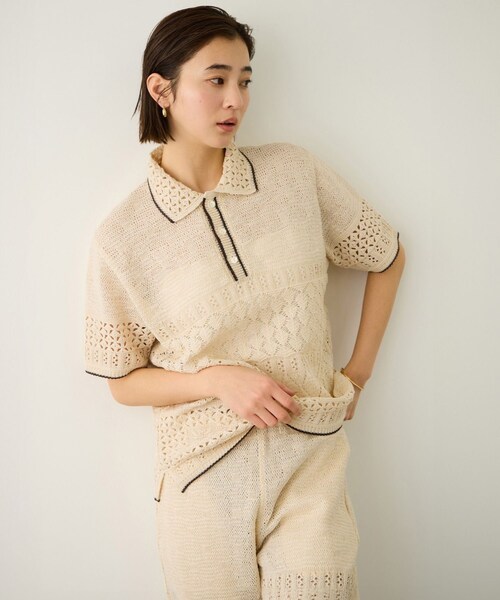 ROPE'（ロペ）の「【COOHEM(コーヘン)】SUKASHI EMBOSSED KNIT/イージーケア・セットアップ対応（ニット/セーター・レディース・キナリ/ラベンダー・F）」の4枚目の写真
