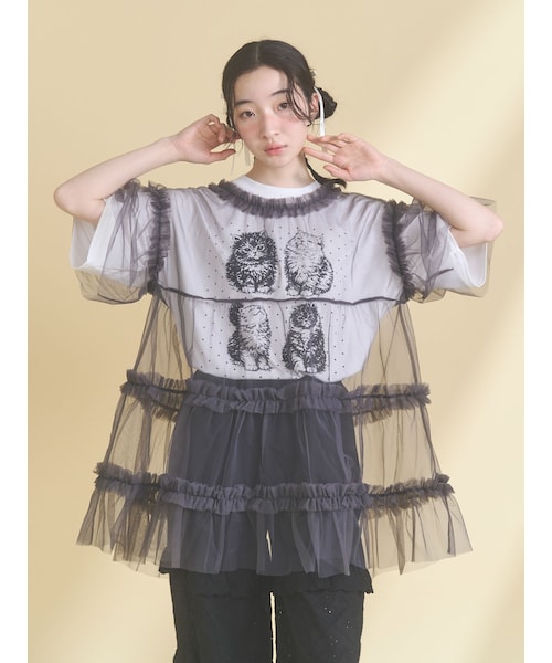 merry jenny（メリージェニー）の「チュールティアードチュニック（チュニック・レディース・オフホワイト/チャコールグレー/ピンク/ブルー・F）」の3枚目の写真