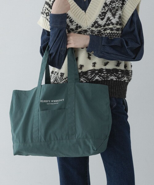 URBAN RESEARCH Sonny Label（アーバンリサーチサニーレーベル）の「SLEEPY WEEKDAY TOTEBAG（トートバッグ・レディース・BRN×NVY/GREEN/NAVY・One）」の11枚目の写真