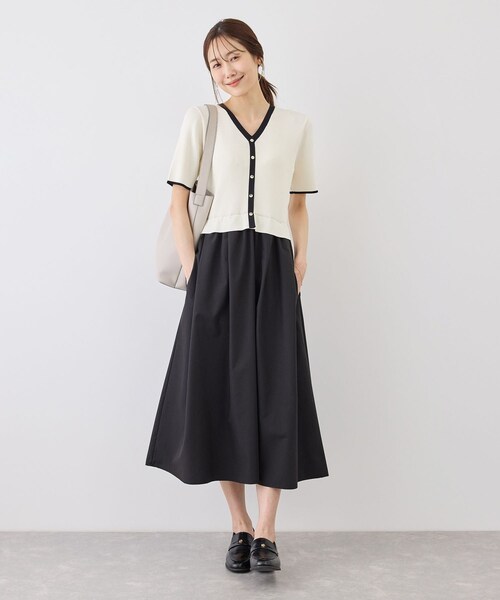 ROPE' PICNIC(ロペピクニック)の「メタル釦布帛ドッキングハーフスリーブニットワンピース(ワンピース・レディース・キナリ系/ネイビー/ピンク・M/S)」の16枚目の写真