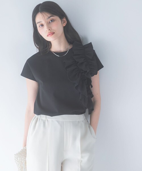 URBAN RESEARCH ROSSO（アーバンリサーチロッソ）の「フリルドッキングTEEブラウス（Tシャツ/カットソー・レディース・OFF WHITE/GRAY/BLACK・Free）」の11枚目の写真