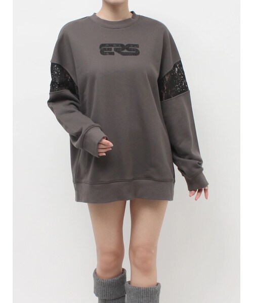 EVRIS（エヴリス）の「レースEmbroideryスウェットトップス（スウェット・レディース・グレー/チャコールグレー/ブラック・F）」の3枚目の写真