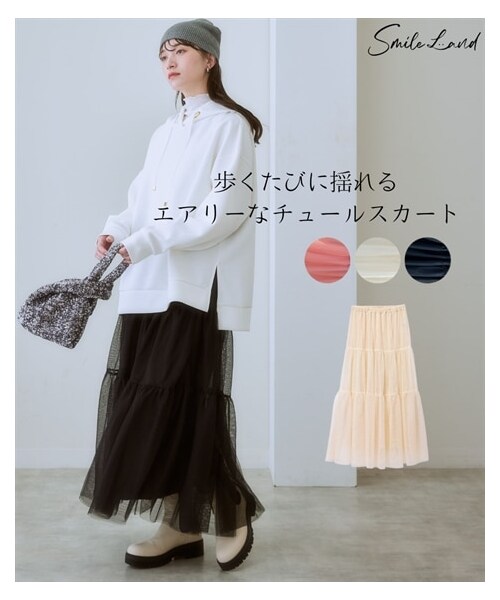 nissen（ニッセン）の「＜大きいサイズ＞ ティアードチュールスカート（スカート・レディース・黒/アイボリー/ベイクドピンク/ネイビー・L/LL/3L/4L/5L/6L/8L/10L）」の3枚目の写真