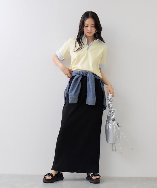 VIS(ビス)の「ICE BEAUTY ドッキング衿ハーフスリーブプルオーバー/UVケア・接触冷感・汗染み防止(Tシャツ/カットソー・レディース・チャコール/ライトグレー/オフホワイト・F)」の19枚目の写真