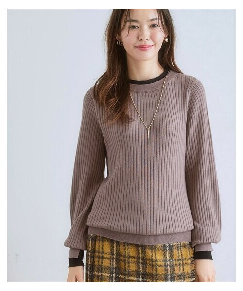 nissen（ニッセン）の「ふんわり袖配色重ね着風ニットトップス＜大きいサイズ有＞（ニット/セーター・レディース・ブルーグリーン×黒/ココア×黒/杢グレー×黒/黒×オフホワイト/ベージュ×オフホワイト・S/M/L/LL/3L/4L/5L/6L）」の3枚目の写真
