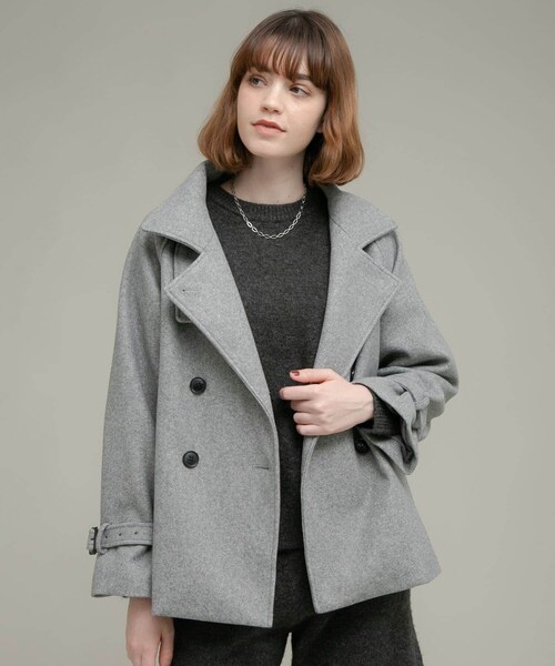 URBAN RESEARCH Sonny Label（アーバンリサーチサニーレーベル）の「メルトンジャージースタンドカラーコート（テーラードジャケット・レディース・チャコール/グレー/ベージュ・FREE）」の14枚目の写真