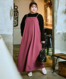 SMILE LAND | ＜大きいサイズ＞2点セット（よく伸びるデザインキャミワンピース＋カットソーテレコトップス）(ワンピース)