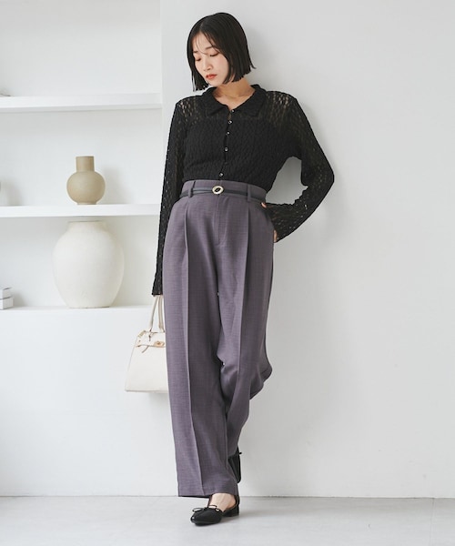 VIS（ビス）の「レースポロ襟カーディガン（カーディガン/ボレロ・レディース・ブラック/キナリ/ブラウン系・F）」の5枚目の写真