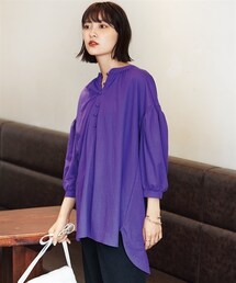 nissen | 大きいサイズ美ラクRUタッチくるみボタンデザインチュニック（接触冷感・UVカット）(チュニック)