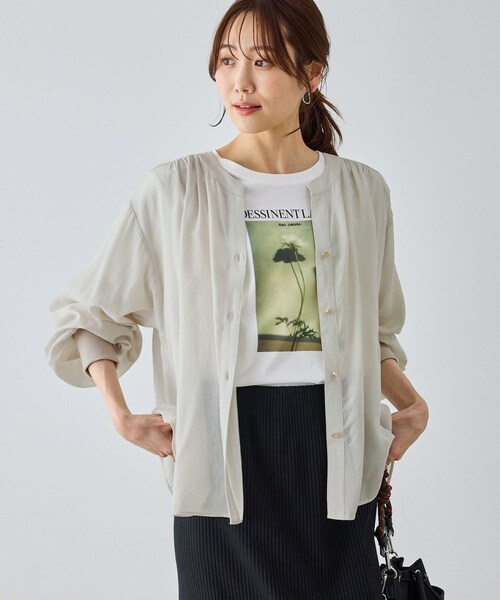 ROPE' PICNIC(ロペピクニック)の「布帛シアーカーディガンブラウス(シャツ/ブラウス・レディース・ブラック/キナリ/ベージュ・F)」の18枚目の写真