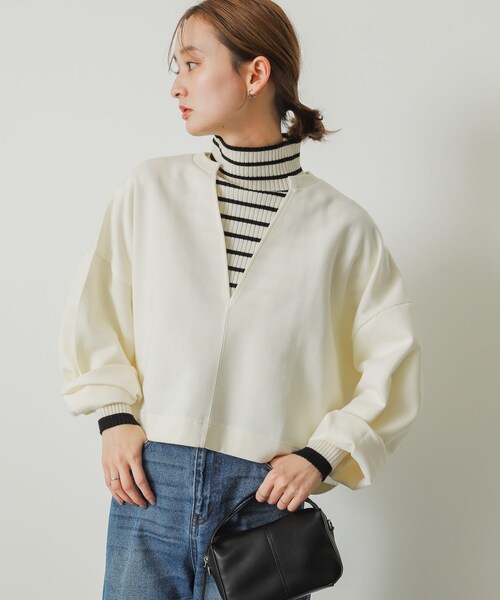 SENSE OF PLACE by URBAN RESEARCH(センスオブプレイスバイアーバンリサーチ)の「Vネッククロップドトップ(Tシャツ/カットソー・レディース・IVORY/PURPLE/BLACK・one)」の8枚目の写真